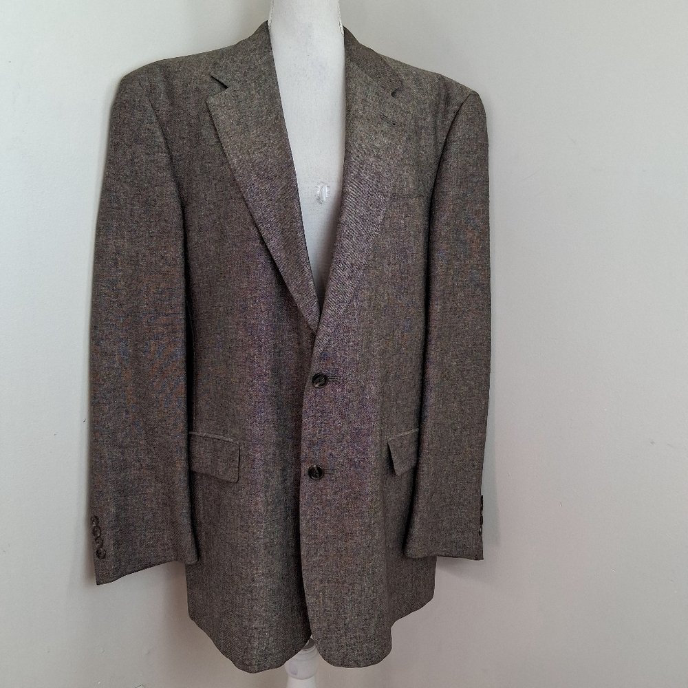 Burberry’s Houndstooth Sport Coat In Brown Wool Union Made USA Size 44L